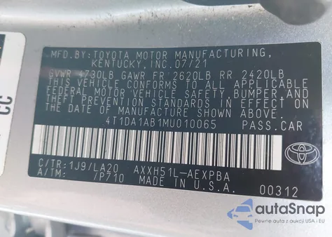 2021 Toyota Avalon Hybrid Limited from USA, damaged, VIN 4T1DA1AB1MU010065